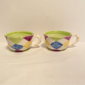 Bath & Body Works At Home Green/ Blue/ Purple/ Yellow Ceramic Mugs Set Of 2